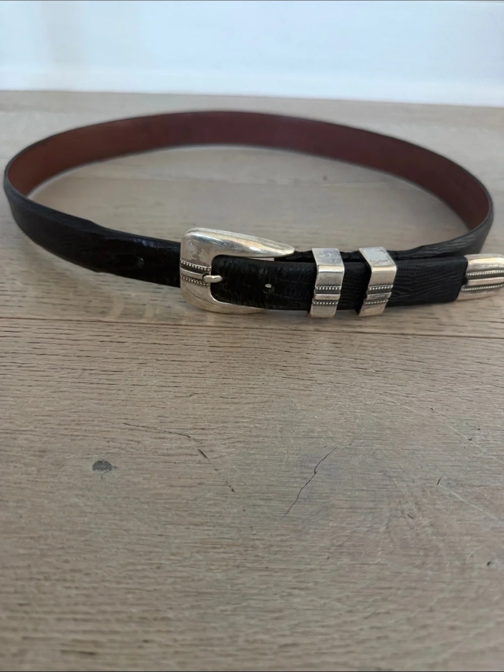 VNT Johnston & Murphy Black Leather Belt with Silver Buckle